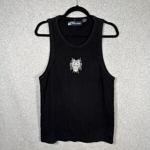 Point zero skull tank top mens small black ribbed stretch vintage Y2K